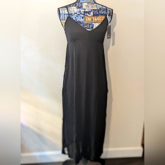 Vera Wang by Fidelia Other - Vera Wang by Fidelia Black Satin Stretch Slip Lace Nightgown Dress NWT